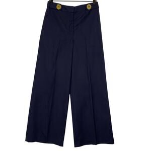 Milly Wide Leg Trouser Pants Womens Sz 10 Navy Blue High Rise Stretch Nautical